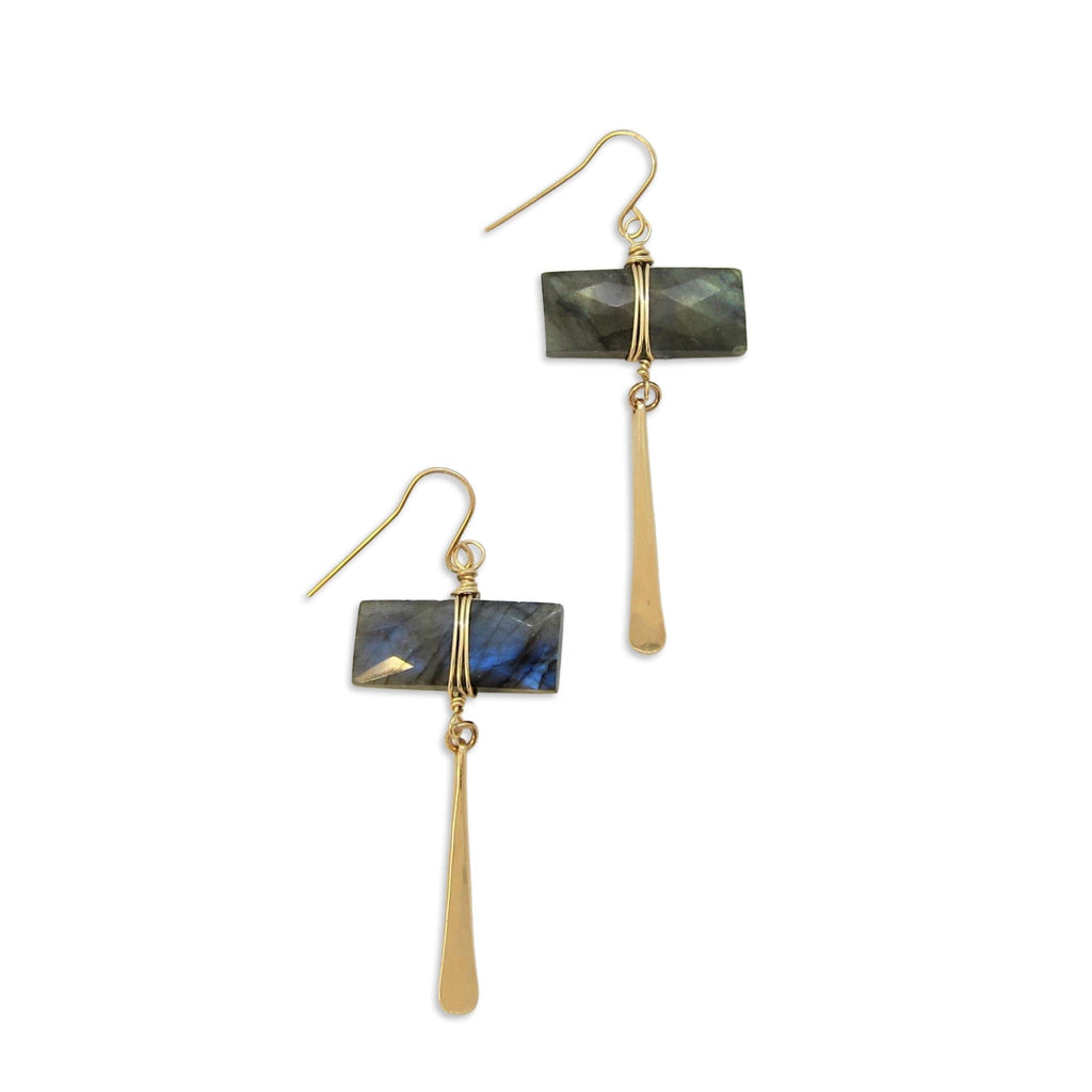 Faceted Labradorite with Tapered Forged Bar Earrings