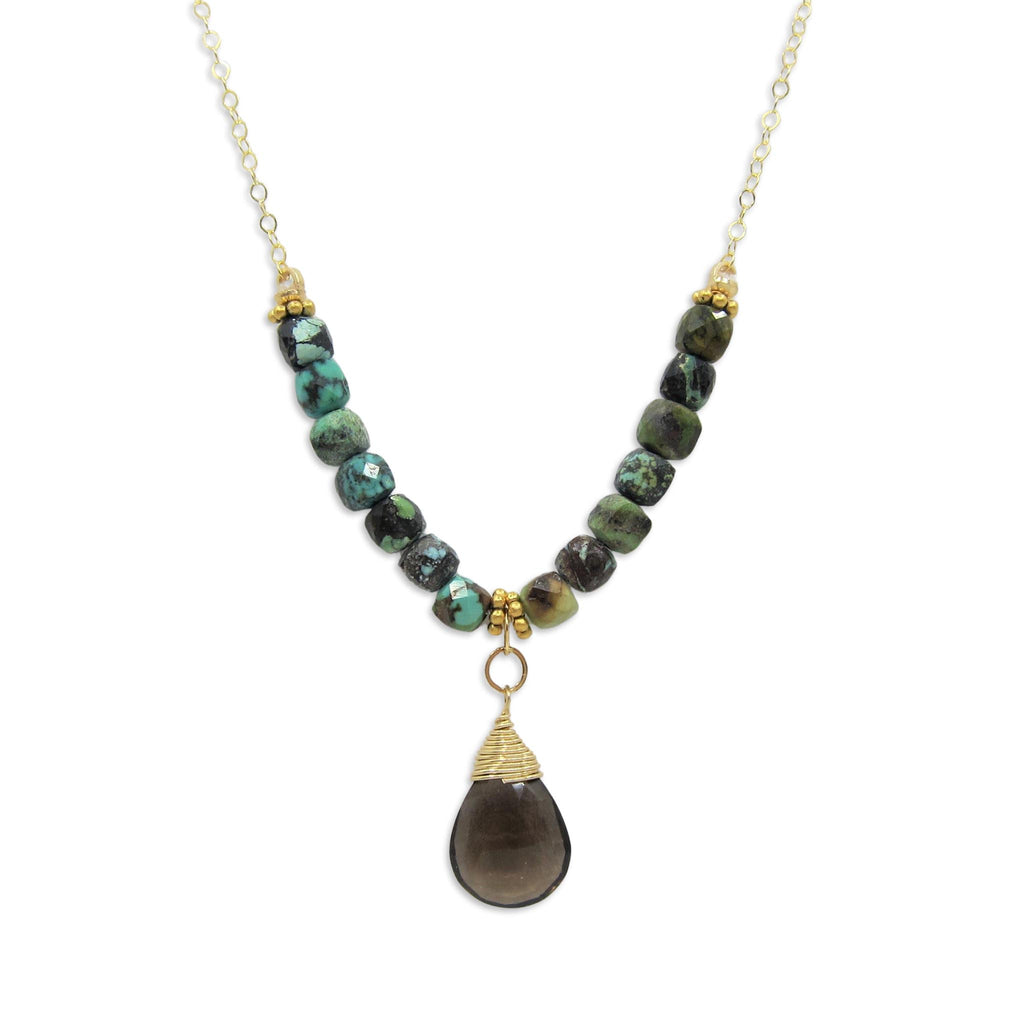 Green Turquoise and Smoky Quartz Teardrop Necklace