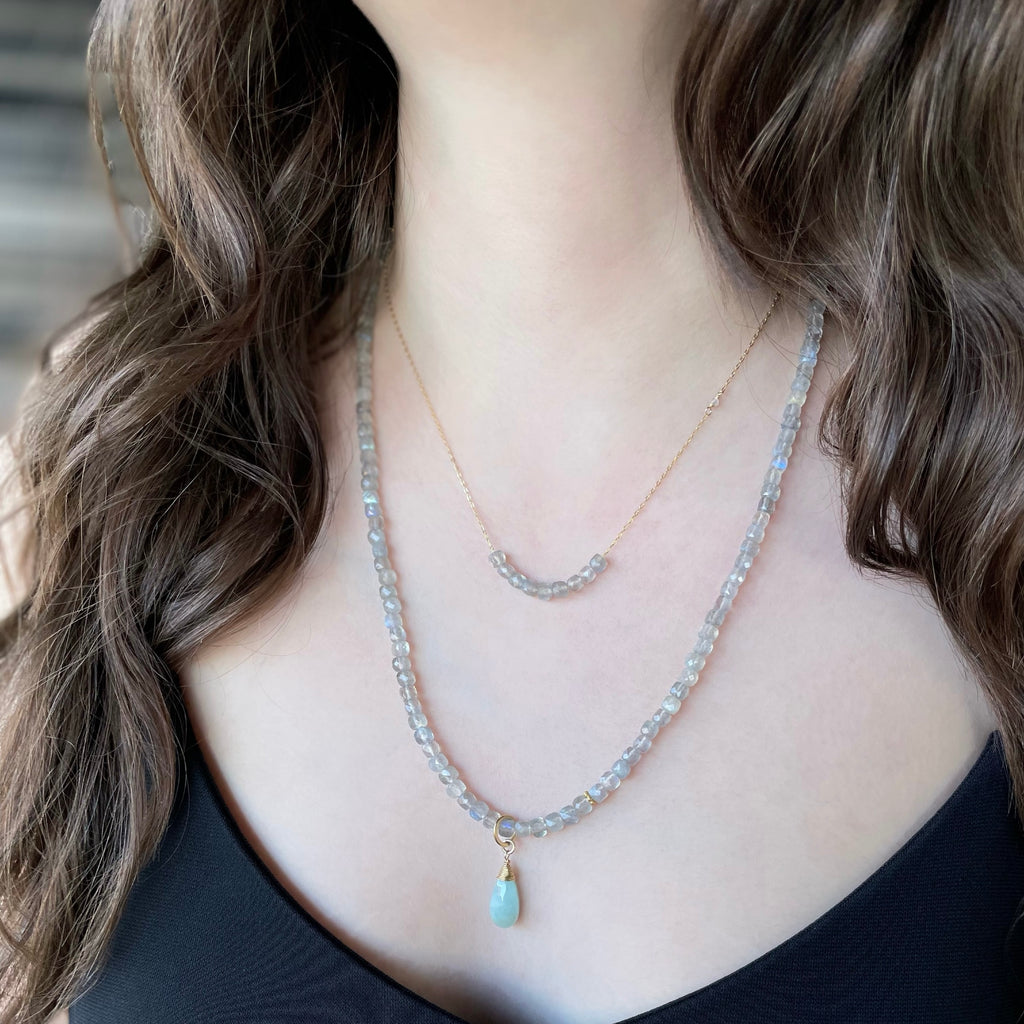 Labradorite and Milky Aquamarine Wrap Bracelet or Necklace