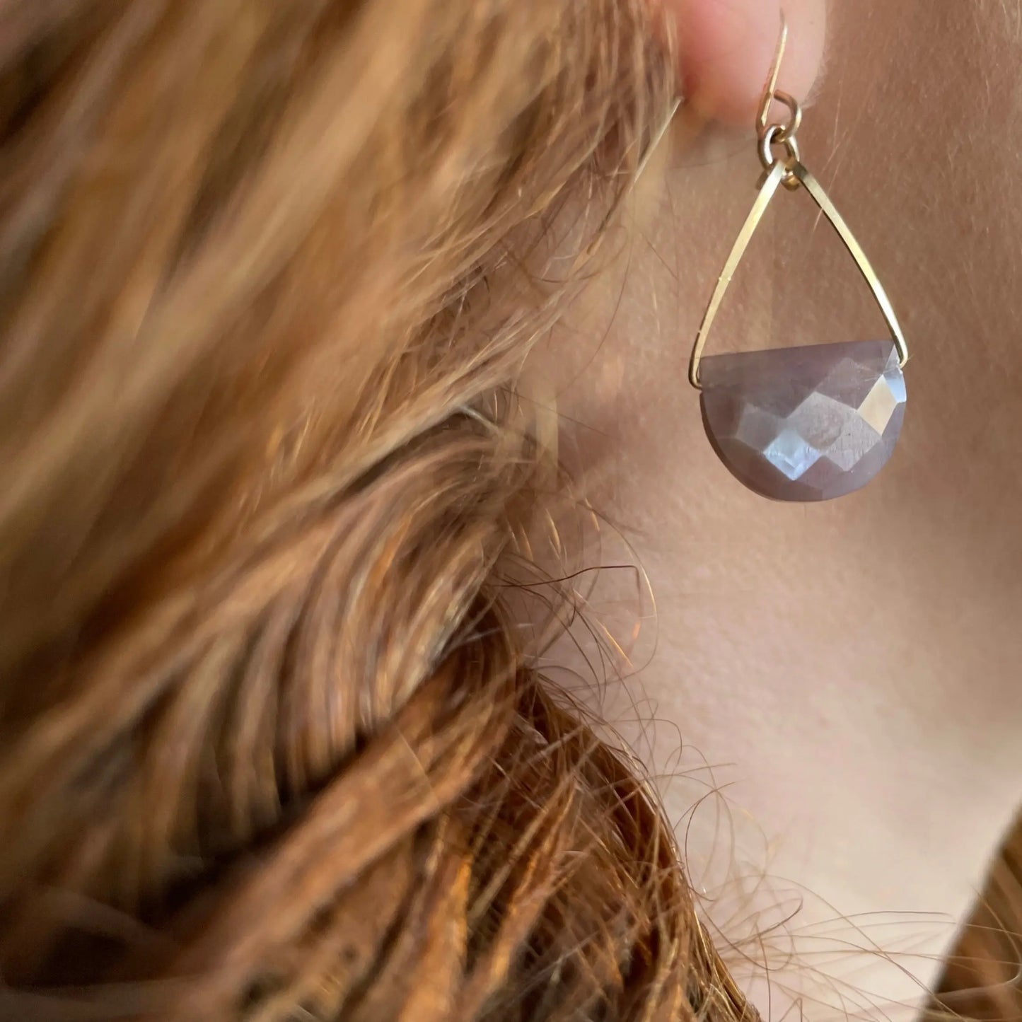 Forged Earrings with Chocolate Moonstone Drops