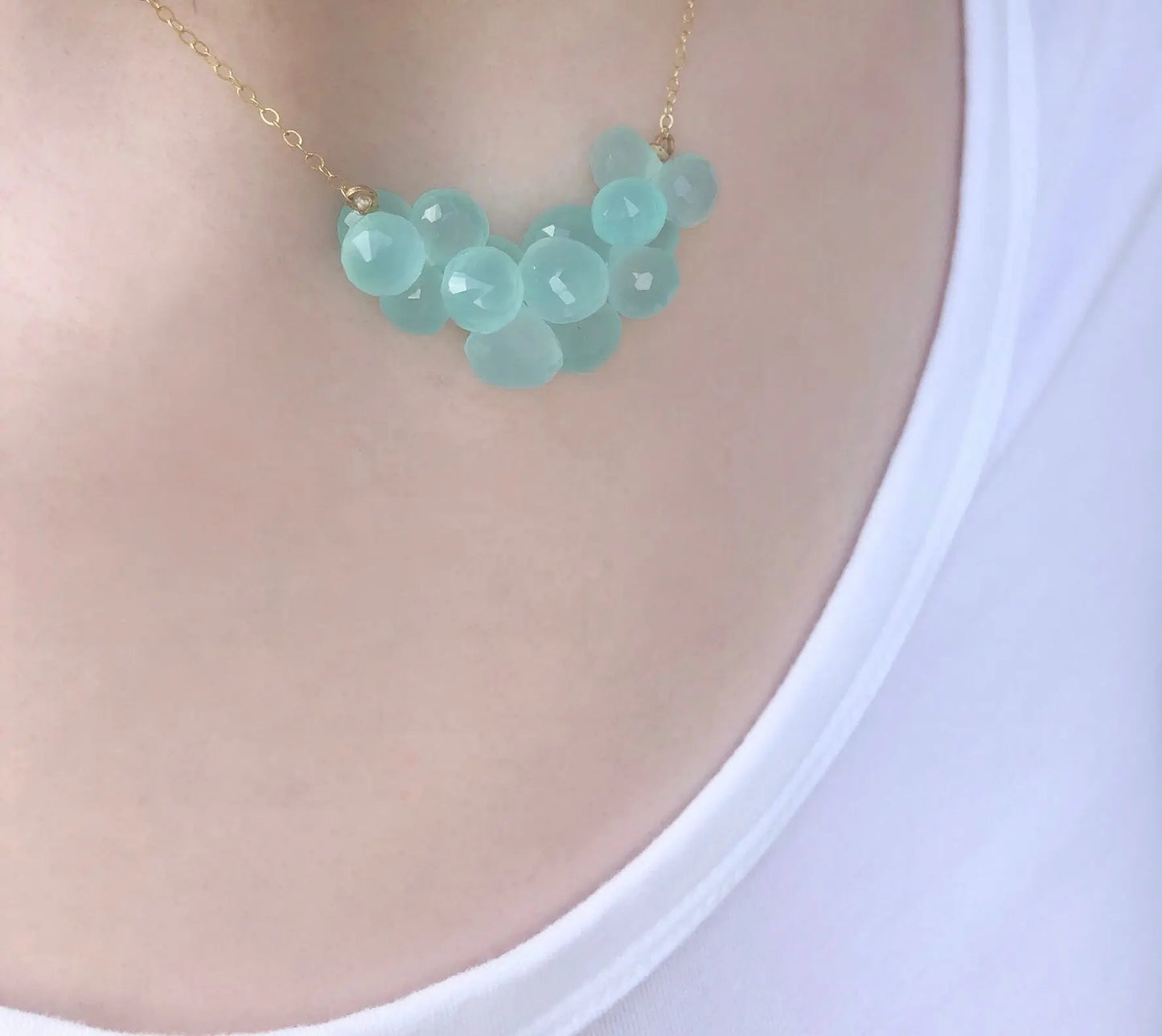 Aqua Chalcedony Cluster Necklace