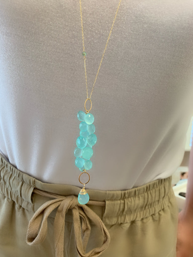 Aqua Chalcedony 3 in 1  Cluster and Toggle Necklace