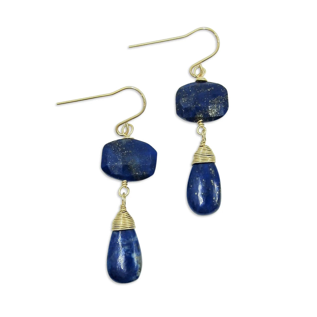 Lapis Lazuli Cushion Cut and Teardrop Earrings