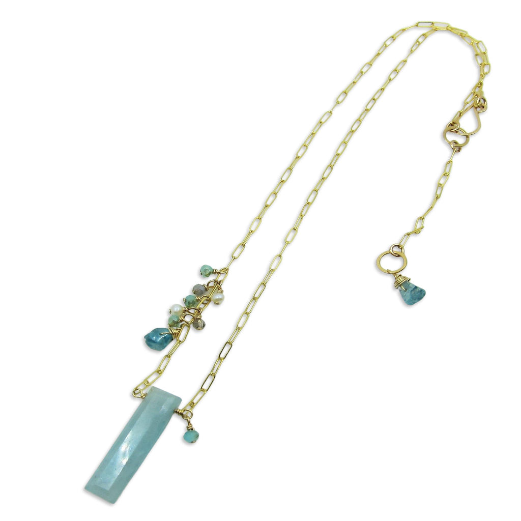 Milky Aquamarine and Asymmetrical Gemstone Cluster Necklace