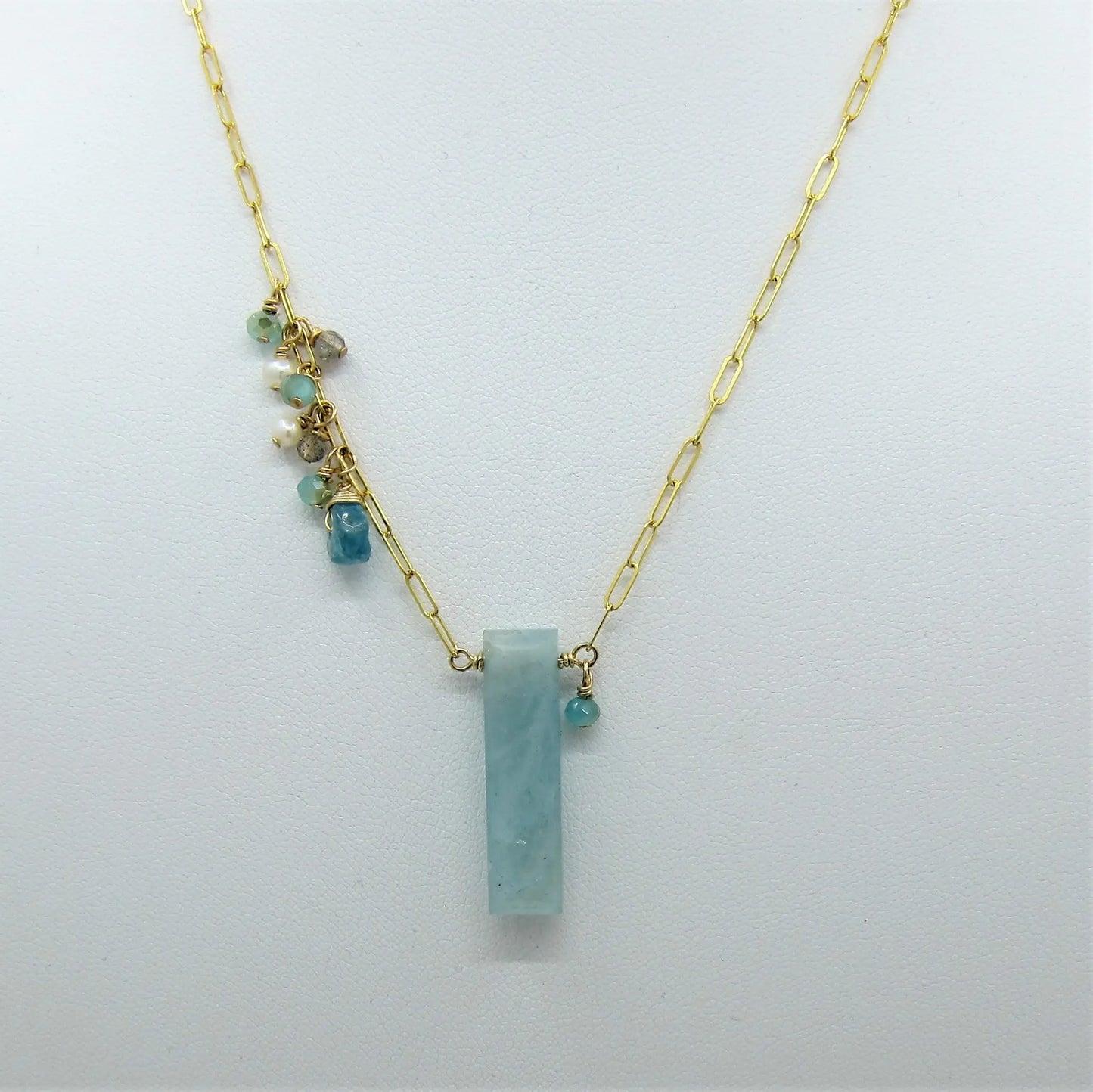 Milky Aquamarine and Asymmetrical Gemstone Cluster Necklace