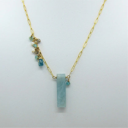 Milky Aquamarine and Asymmetrical Gemstone Cluster Necklace