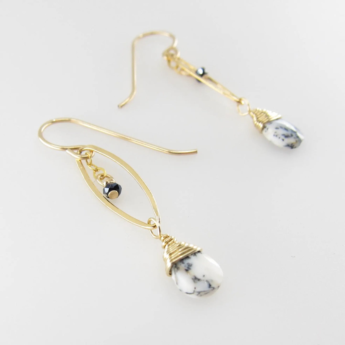 Small Marquis Link Earrings with Tiny Dendrite Opal Teardrop J.Mills Studio