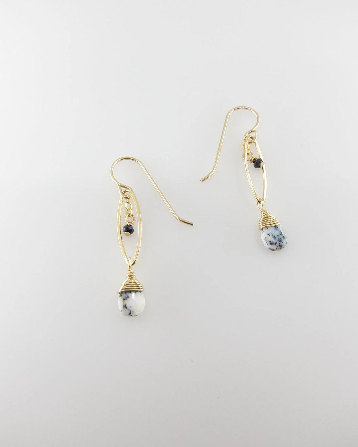 Small Marquis Link Earrings with Tiny Dendrite Opal Teardrop J.Mills Studio