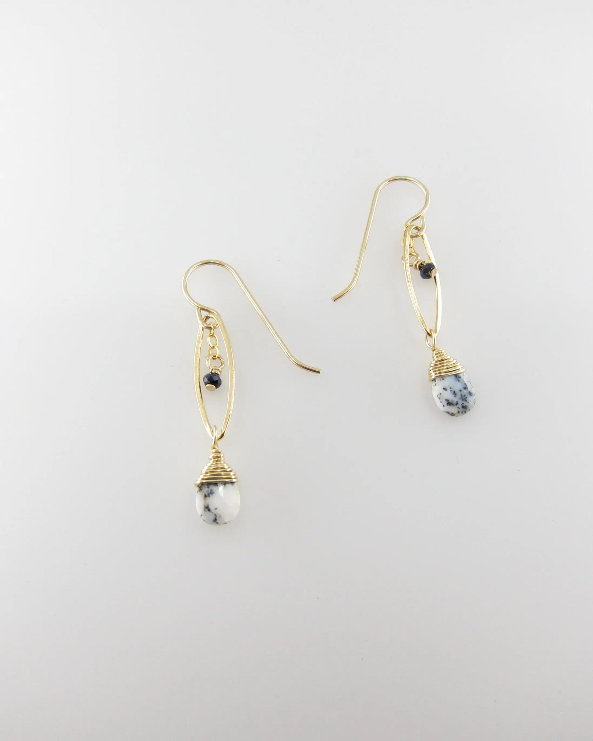 Small Marquis Link Earrings with Tiny Dendrite Opal Teardrop J.Mills Studio