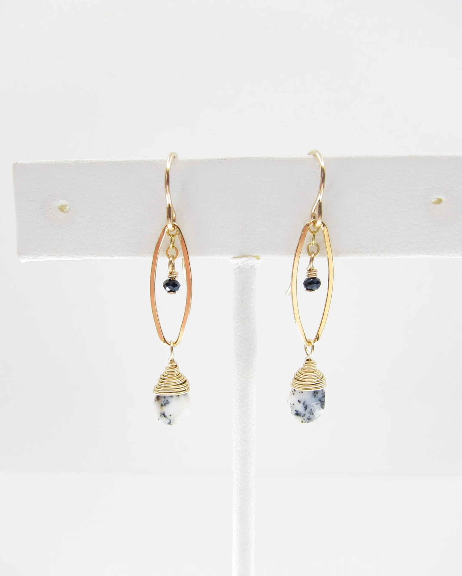 Small Marquis Link Earrings with Tiny Dendrite Opal Teardrop J.Mills Studio