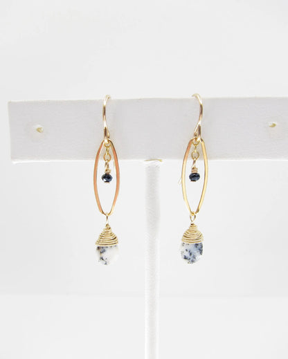 Small Marquis Link Earrings with Tiny Dendrite Opal Teardrop J.Mills Studio