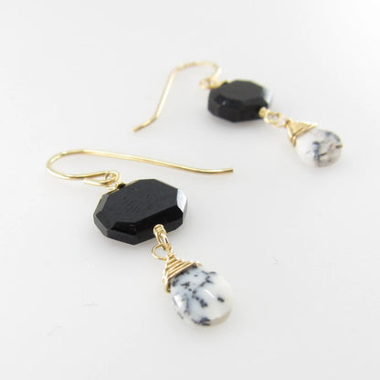 Black Spinel and Dendrite Opal Gemstone Earrings J.Mills Studio