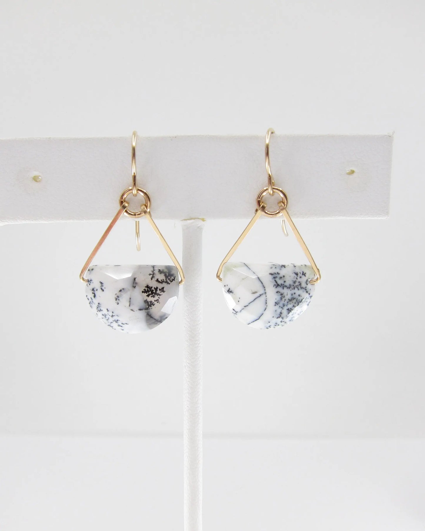 Forged Earrings with Dendrite Opal Half Moon Cut Gemstone J.Mills Studio