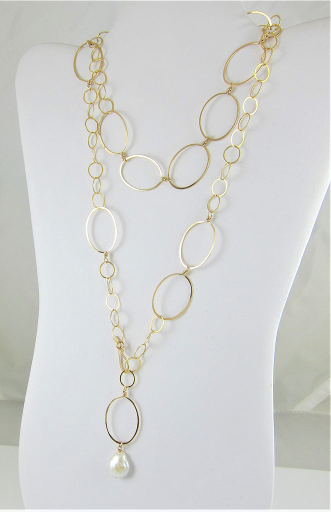 14k GF forged oval and chain necklace-36" length