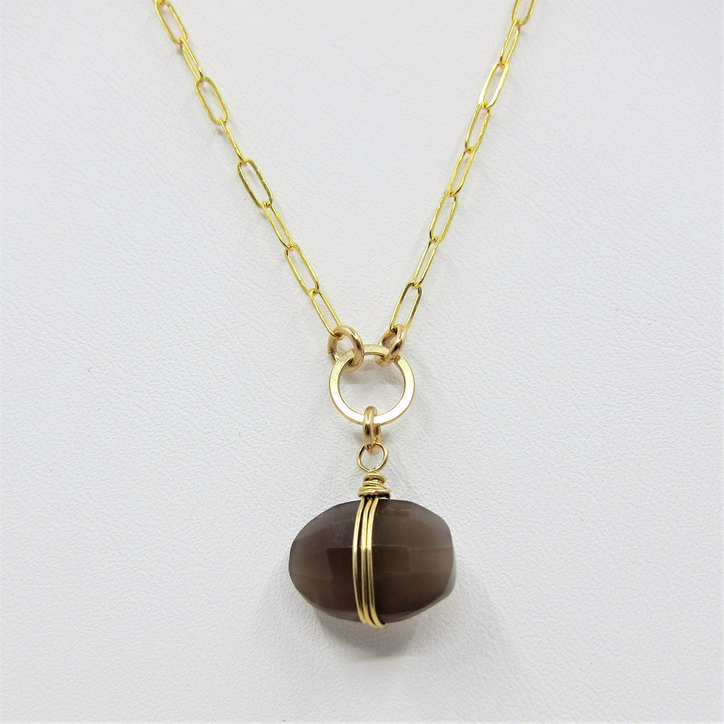 Faceted Cushion Cut Chocolate Moonstone Necklace