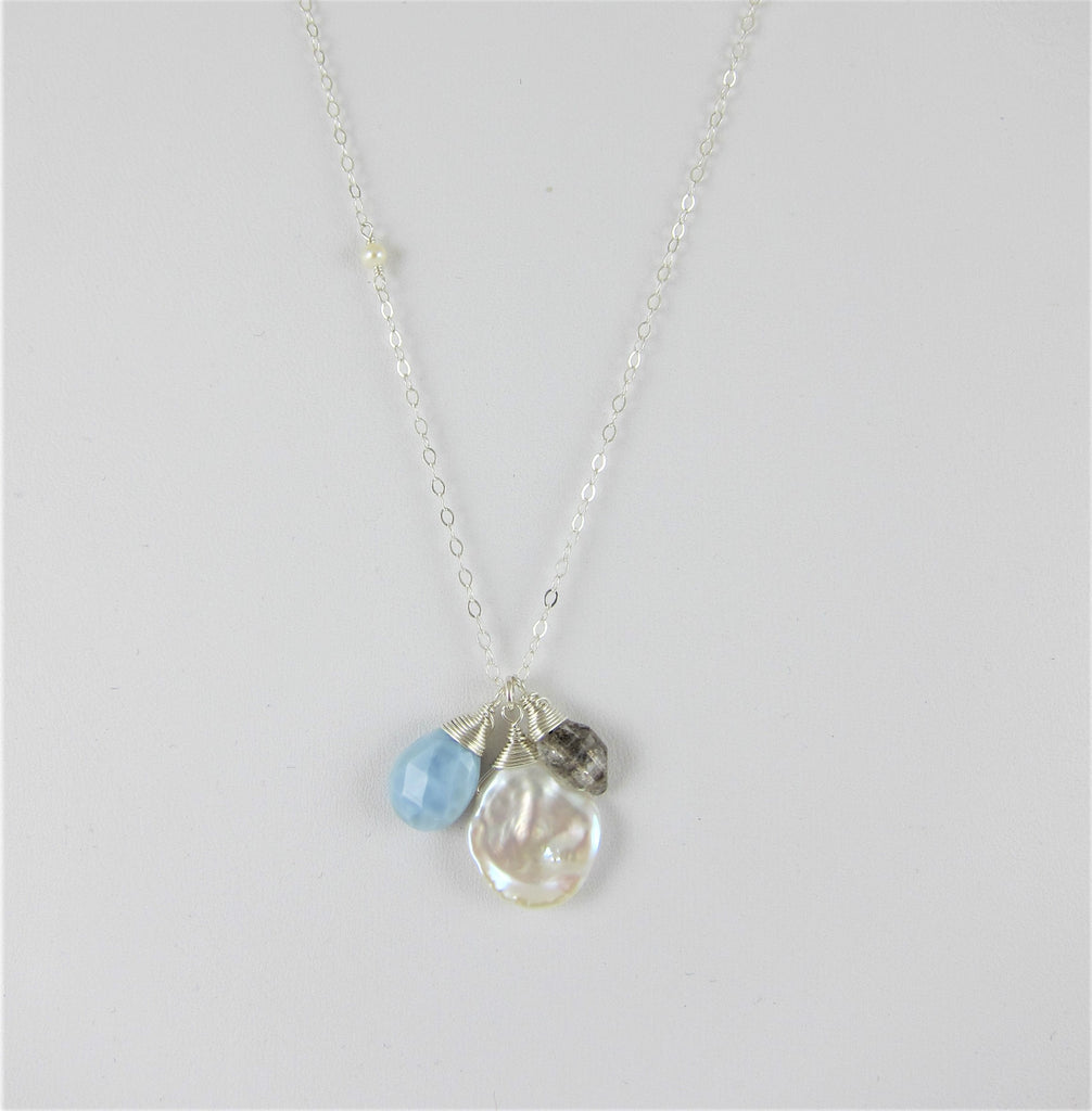 Keishi Pearl and Gemstone Drop Necklace
