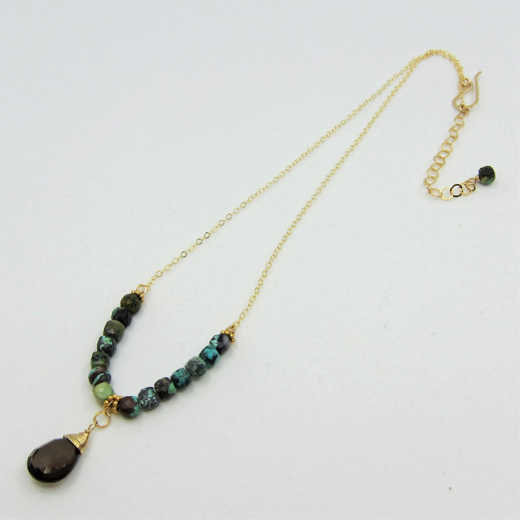 Green Turquoise and Smoky Quartz Teardrop Necklace