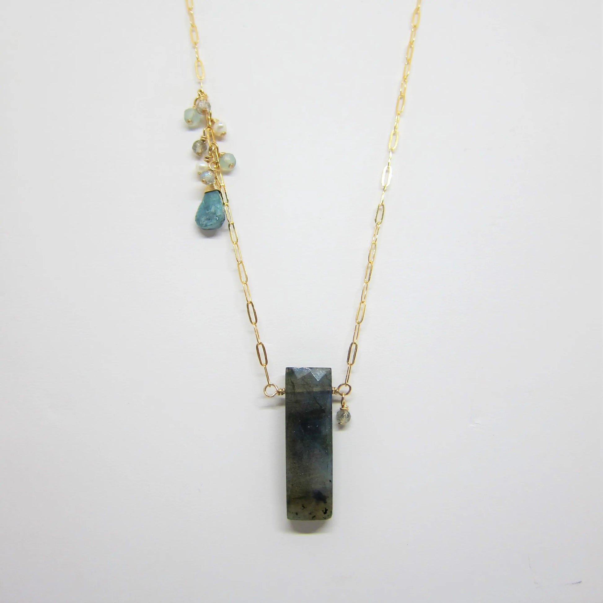 Labradorite and Asymmetrical  Gemstone Cluster Necklace