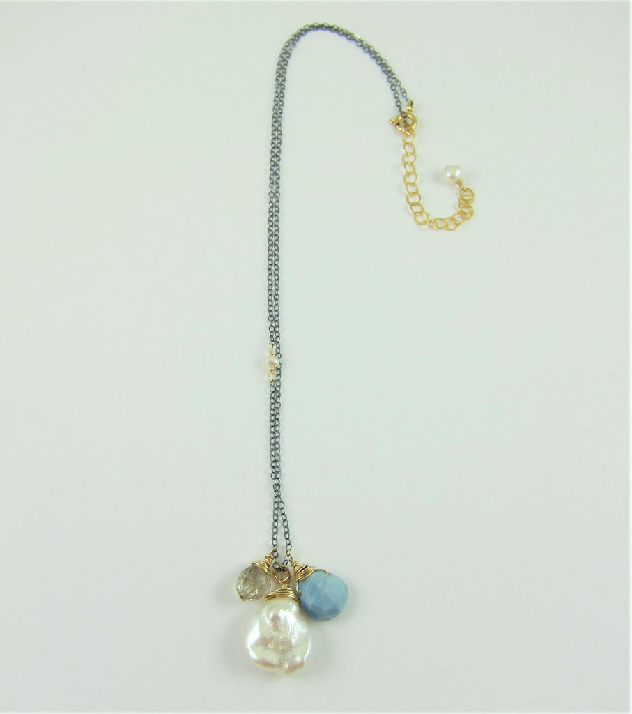 Keishi Pearl and Gemstone Drop Necklace