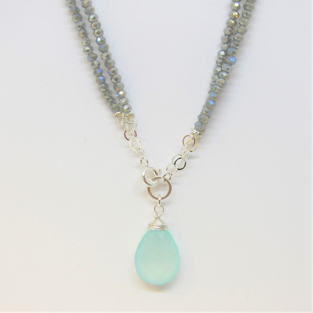 Light Grey, Rainbow Bronze or Black Crystal Bead Necklace