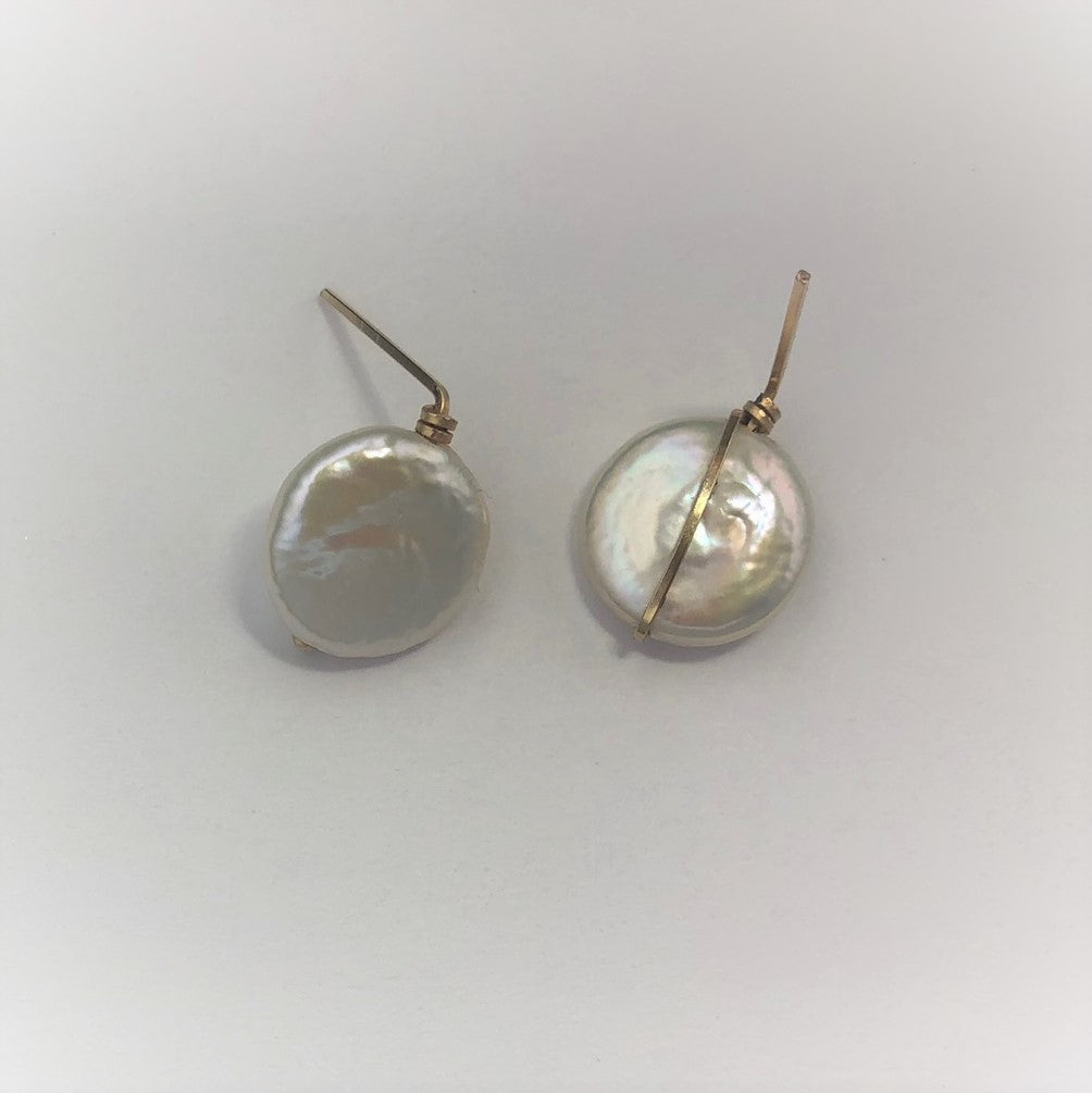 Coin Pearl Stud Earrings