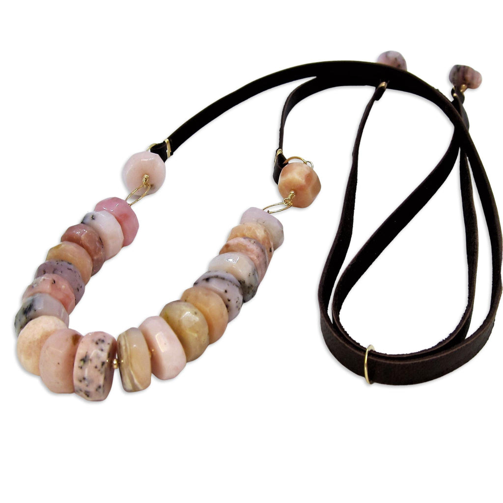 Peruvian Pink Opal and Leather Necklace