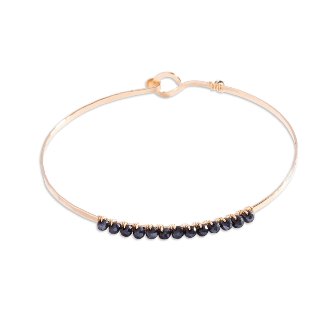 Black Crystal Bead-wrapped Bangle Bracelet