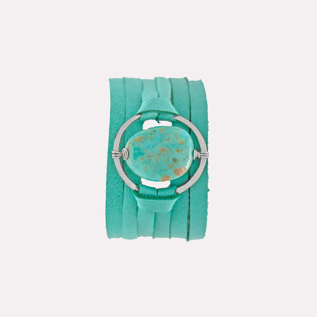Turquoise Deerskin Leather Wrap Bracelet
