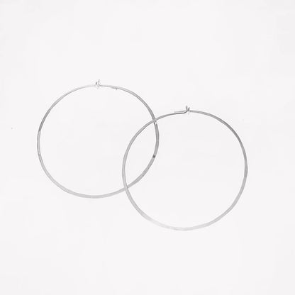 Forged 1.5" Round Hoop Earrings Sterling Silver