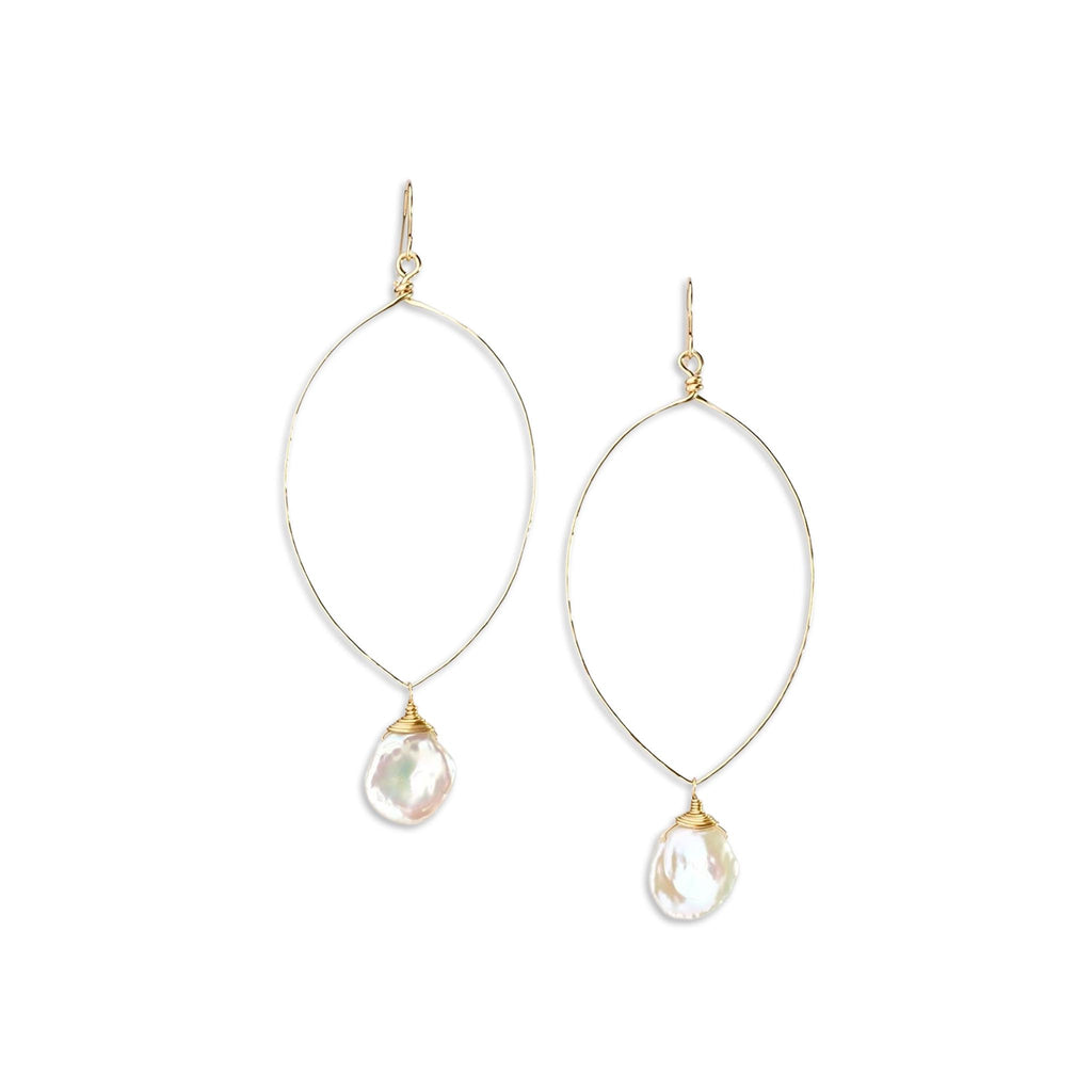 Forged Marquise Earrings with Keishi Pearl Drop