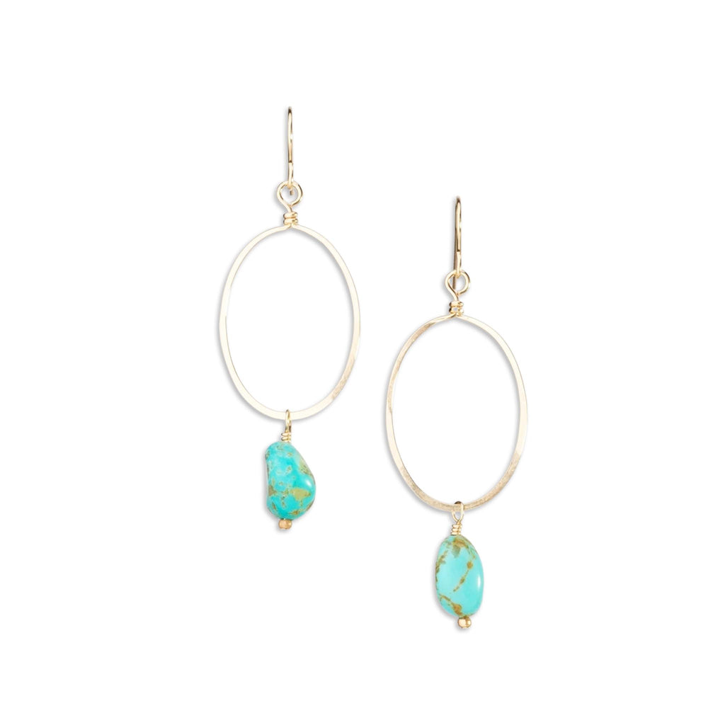 Large Forged Oval & Kingman Turquoise Drop Earrings