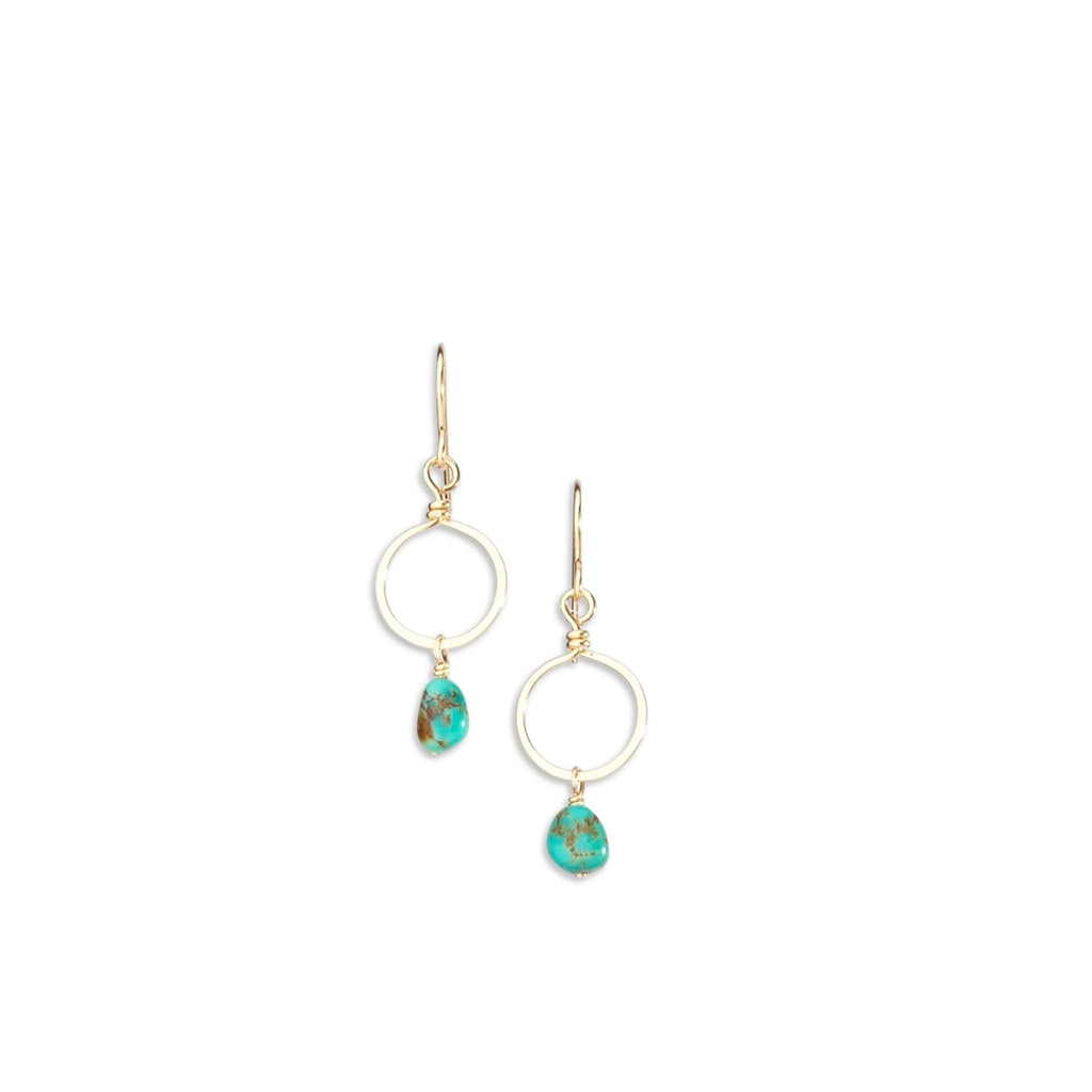 Forged Tiny Circle Earrings with Kingman Turquoise Drop