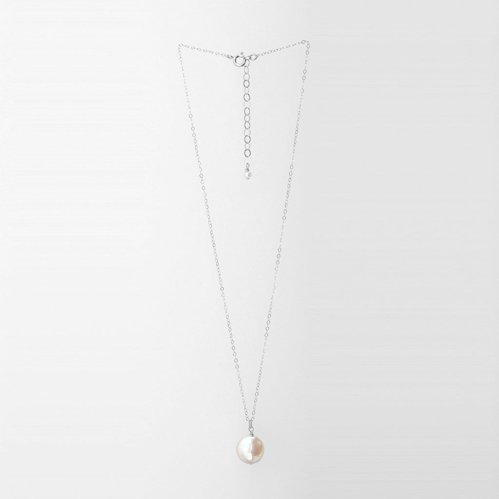 Freshwater Coin Pearl Necklace Sterling Silver Chain