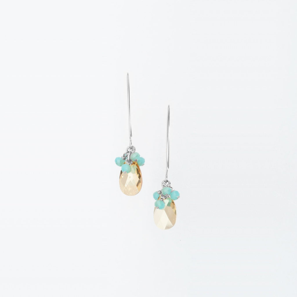 Gold Swarovksi Crystal Teardrop Earrings with Crystal Cluster on Sterling Silver Ear Wire