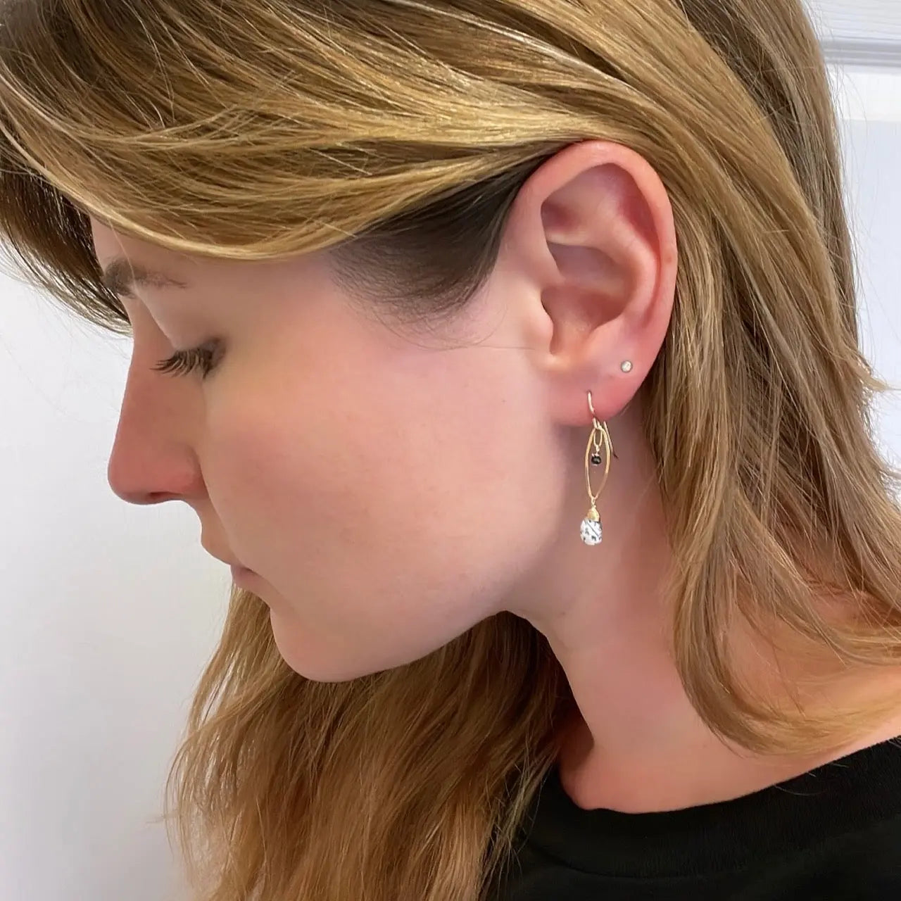 Small Marquis Link Earrings with Tiny Dendrite Opal Teardrop J.Mills Studio