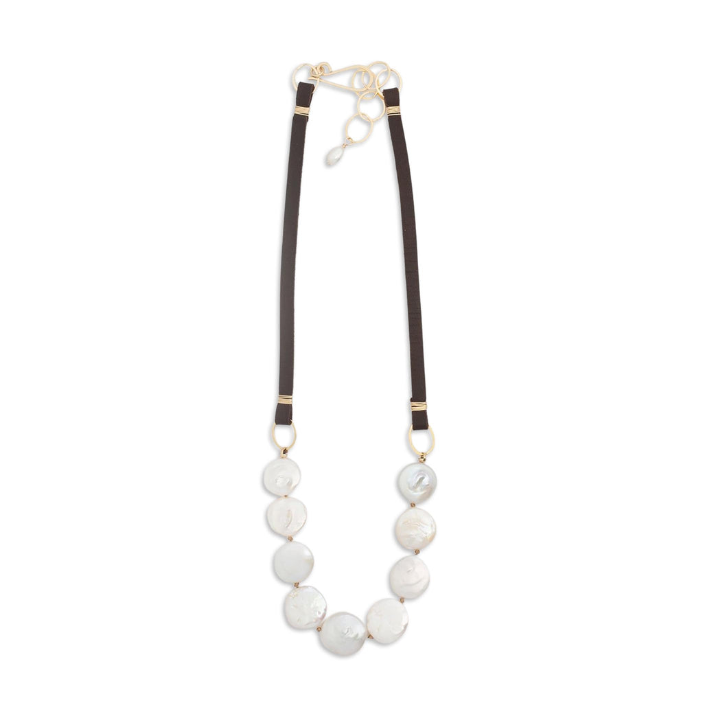 Knotted Pearl & Leather Necklace