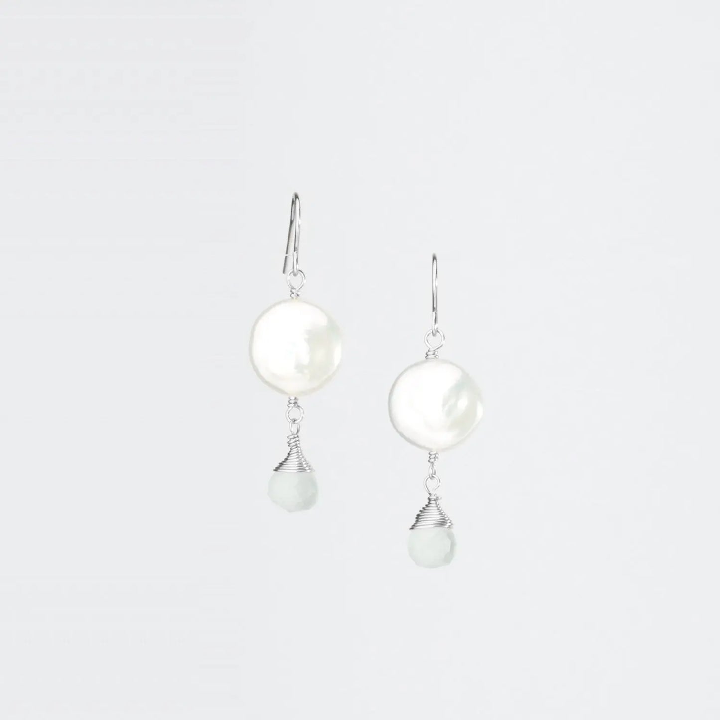 Single Coin Pearl Gemstone Earrings on Sterling Silver Ear Wire