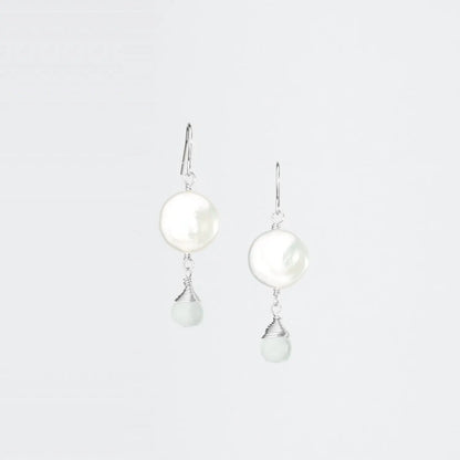 Single Coin Pearl Gemstone Earrings on Sterling Silver Ear Wire